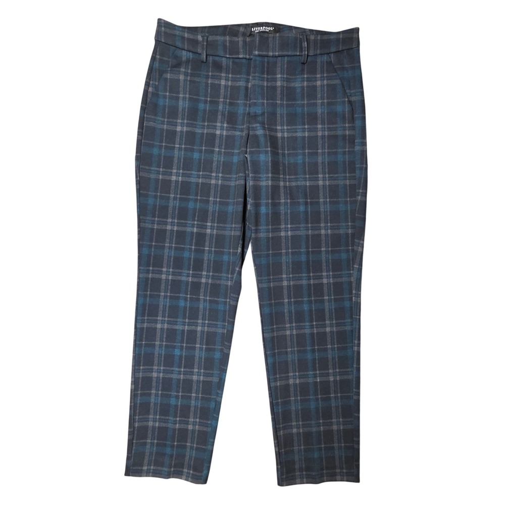 Liverpool Los Angeles Plaid Pants Womens Black Evergreen Stretch Ankle Trousers